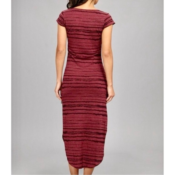 VANS Burgundy/Black Striped Short Sleeve Scoop Neck Maxi T-Shirt Dress Small - Picture 4 of 5